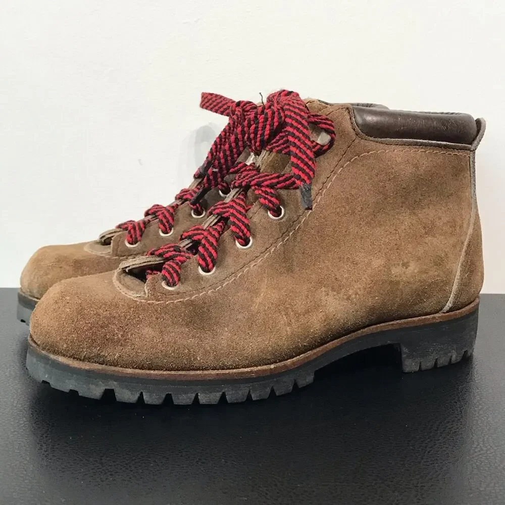Vintage Vasque Red Lace Up Hiking Boots Suede Leather Mountaineering USA Shoes 6 - Picture 1 of 16